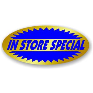 Label - In Store Special Blue On Gold 0.875x1.9 In. Oval 500/Roll