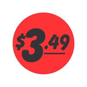 Label - $3.49 Black On Red 1.25 In. Circle 1M/Roll