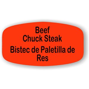 Label - Beef Chuck Steak/Bistec De Paletilla De Res Black On Red Short Oval 1000/Roll