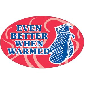 Label - Even Better When Warmed Red/Blue 1.25x2 In. Oval 500/rl