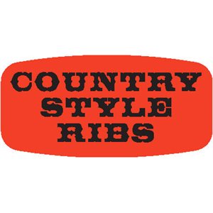 Label - Country Style Ribs Black On Red Short Oval 1000/Roll