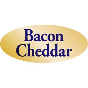 Label - Bacon Cheddar Blue On Gold 0.875x1.9 In. Oval 500/Roll