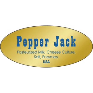 Label - Pepper Jack Blue On Gold 0.875x1.9 In. Oval 500/Roll