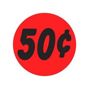 Label - 50¢ Black On Red 1.25 In. Circle 1M/Roll