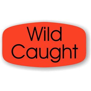 Label - Wild Caught Black On Red Short Oval 1000/Roll