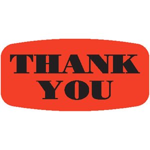 Label - Thank You Black On Red Short Oval 1000/Roll