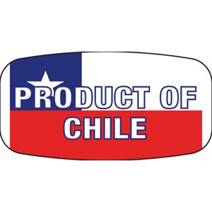 Label - Product Of Chile Red/Blue On White Short Oval 1000/Roll