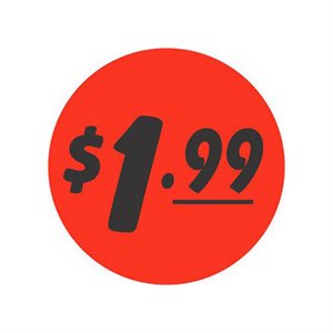 Label - $1.99 Black On Red 1.5 In. Circle 1M/Roll