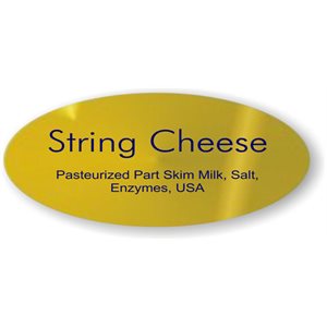 Label - String Cheese W/ing Blue On Gold 0.875x1.9 In. Oval 500/Roll