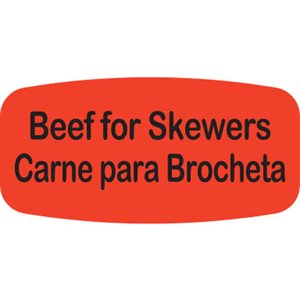 Label - Beef For Skewers/Carne Para Brocheta Black On Red Short Oval 1000/Roll