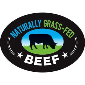 Label - Naturally Grass-Fed Beef Cyan/Green/Black 0.84375x1.25 In. Oval 1M/Roll