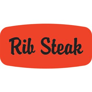 Label - Rib Steak Black On Red Short Oval 1000/Roll