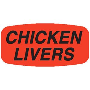 Label - Chicken Livers Black On Red Short Oval 1000/Roll