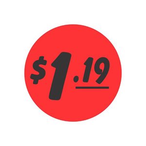 Label - $1.19 Black On Red 1.25 In. Circle 1M/Roll