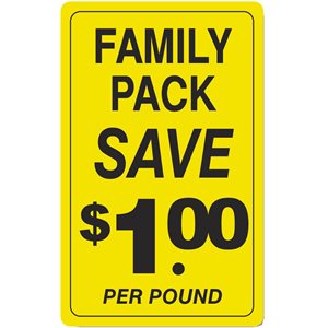 Label - Family Pack/Save 1.00 Per Pound Yellow/Black 2.2x3.6 In. 250/rl