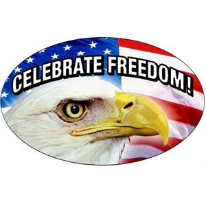 Label - Celebrate Freedom (w/eagle & Flag) 4 Color Process 1.25x2 In. Oval 500/rl