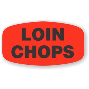 Label - Loin Chops Black On Red Short Oval 1000/Roll