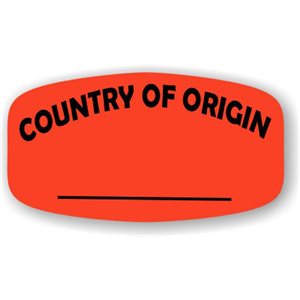 Label - Country Of Origin (write On) Black On Red Short Oval 1000/Roll