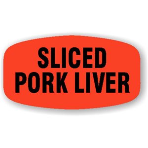 Label - Sliced Pork Liver Black On Red Short Oval 1000/Roll