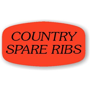 Label - Country Spare Ribs Black On Red Short Oval 1000/Roll