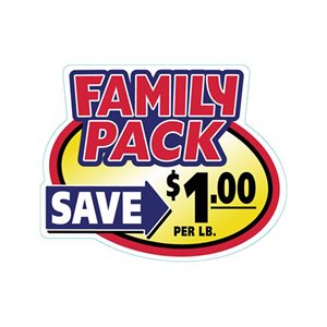 Label - Family Pack Save $1.00 Yellow/Red/Blue/Black 2.4x3.0 In. Special 500/Roll