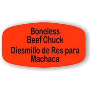 Label - Boneless Beef Chuck/Diesmillo De Res Para Machaca Black On Red Short Oval 1000/Roll