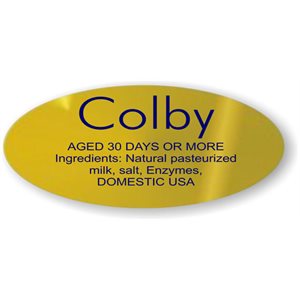 Label - Colby W/ing Blue On Gold 0.875x1.9 In. Oval 500/Roll