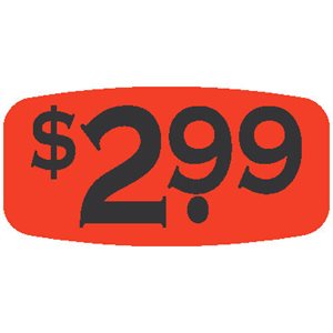 Label - $2.99 Black On Red Short Oval 1000/Roll