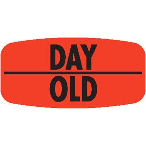 Label - Day Old Black On Red Short Oval 1000/Roll