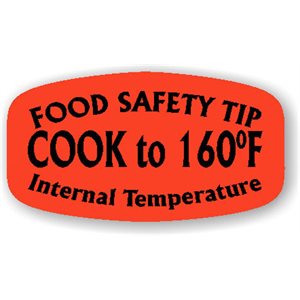 Label - Food Safety Tip Cook To 160 Black On Red Short Oval 1000/Roll