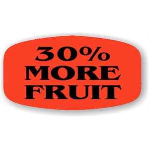 Label - 30% More Fruit Black On Red Short Oval 1000/Roll