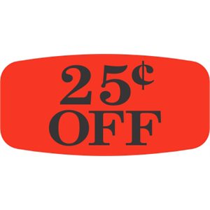 Label - 25¢ Off Black On Red Short Oval 1000/Roll