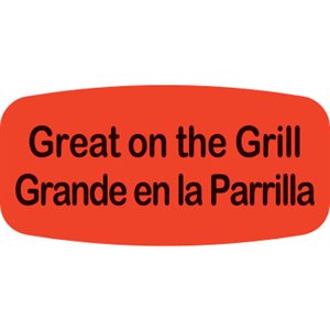 Label - Great On The Grill/Grande En La Parrilla Black On Red Short Oval 1000/Roll