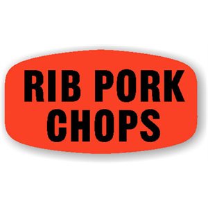 Label - Rib Pork Chops Black On Red Short Oval 1000/Roll