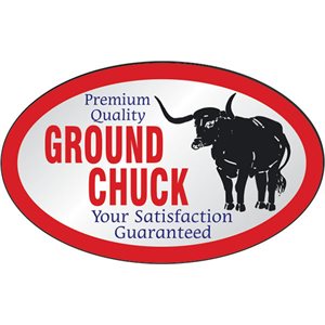 Label - Ground Chuck(Premium) Red/Black/Bl(Silver) 1.25x2oval In. 500/rl