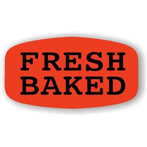 Label - Fresh Baked Black On Red Short Oval 1000/Roll