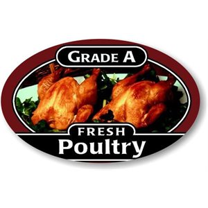 Label - Grade A Fresh Poultry (picture) 4 Color Process 1.25x2 In. Oval 500/rl