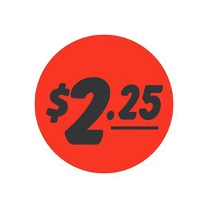 Label - $2.25 Black On Red 1.25 In. Circle 1M/Roll