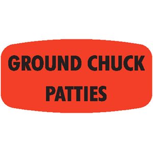 Label - Ground Chuck Patties Black On Red Short Oval 1000/Roll