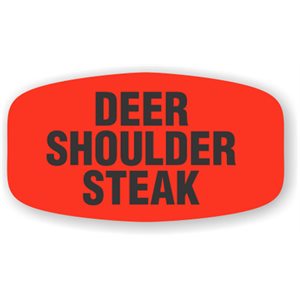 Label - Deer Shoulder Steak Black On Red Short Oval 1000/Roll