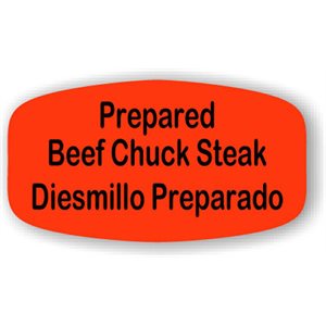 Label - PrepaRed Beef Chuck Steak/Diesmillo Preparado Black On Red Short Oval 1000/Roll