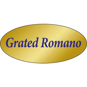 Label - Grated Romano Blue On Gold 0.875x1.9 In. Oval 500/Roll