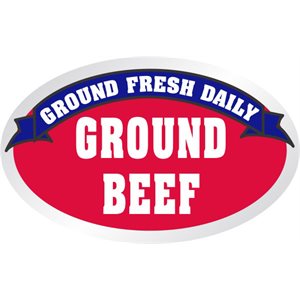 Label - Ground Beef (Ground Fresh Daily) Wh/Red/Blue/Black(Silver) 1.5x2oval In. Oval 500/rl