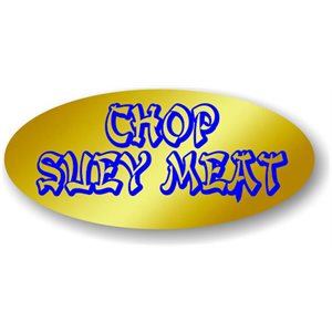 Label - Chop Suey Meat Blue On Gold 0.875x1.9 In. Oval 500/Roll