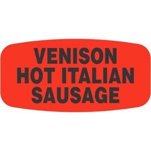 Label - Venison Hot Italian Sausage Black On Red Short Oval 1000/Roll