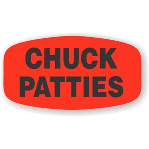 Label - Chuck Patties Black On Red Short Oval 1000/Roll