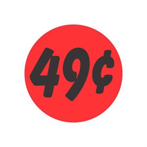 Label - 49¢ Black On Red 1.25 In. Circle 1M/Roll