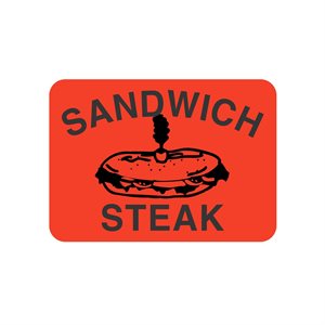 Label - Sandwich Steak (w/picture) Black On Red 1.75x1.25 In. 1M/Roll