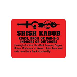 Label - Shish Kabob (w/instructions) Black On Red 1.75x1.25 In. 1M/Roll