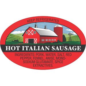 Label - Hot Italian Sausage (w/Witt's Ingr) 4 Color Process 1.25x2 In. Oval 500/rl